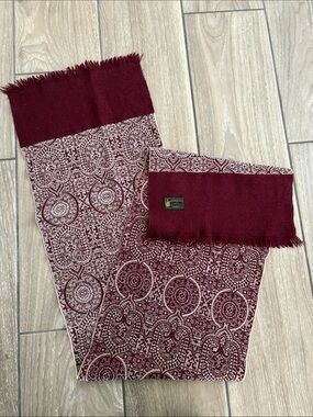 Vintage 100% Virgin Wool West Germany  Hand Woven Burgundy Patterned Scarf